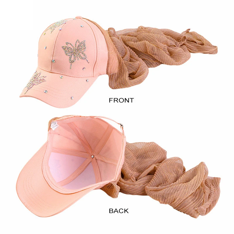Baseball Cap Fitted - イスラム教徒女性用ヒジャブ、ベースボールキャップ付き、ダイヤモンドバタフライ、サマースポーツキャップ、既製インスタントスポーツヒジャブ、夏