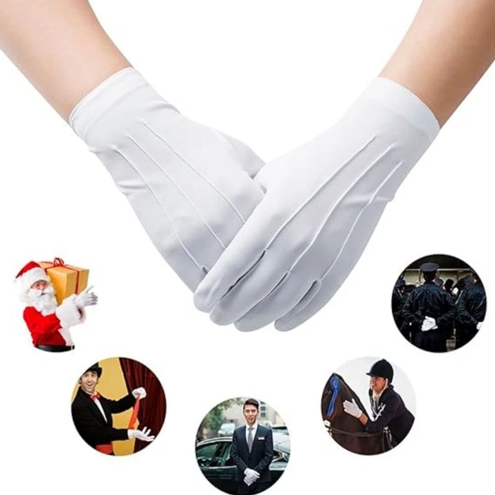Street Fashion Gloves - 1/2ペア ホワイトコットン手袋 メンズ フォーマルユニフォーム手袋 認命式 パレード式典
