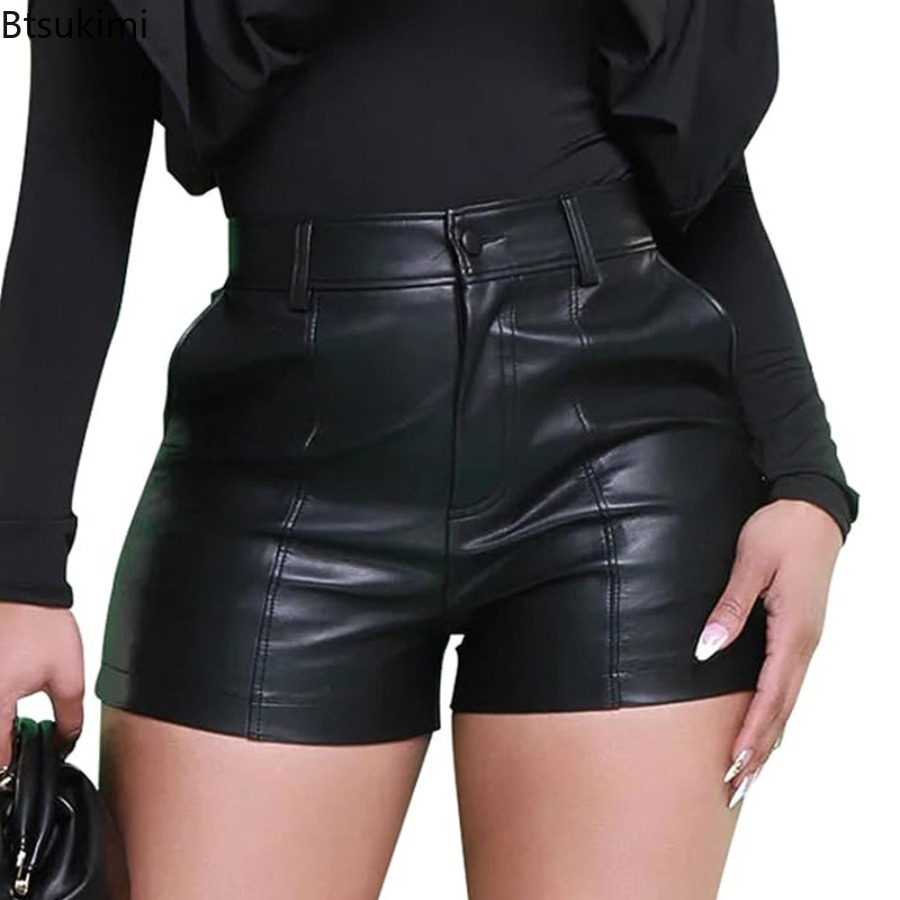 Street Fashion Fall 2025 - 新しい女性ファッション PU ジッパーセクシーなスキニーストレッチショーツ 2025 秋冬ストリートアクティブフェイクレザーハイウエストショートパンツ