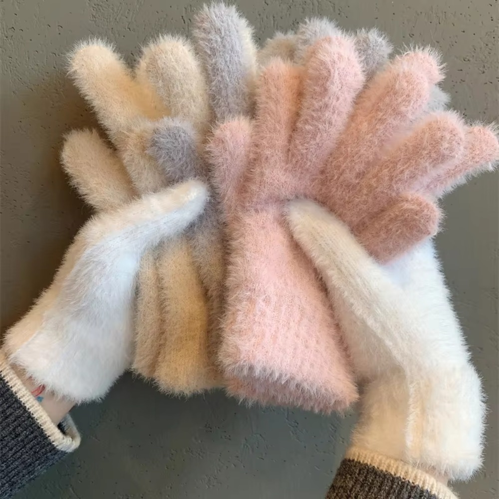 Street Fashion Gloves - ファッション厚手の毛皮手袋 防寒保温 五指手袋 防風 無地 冬用手袋