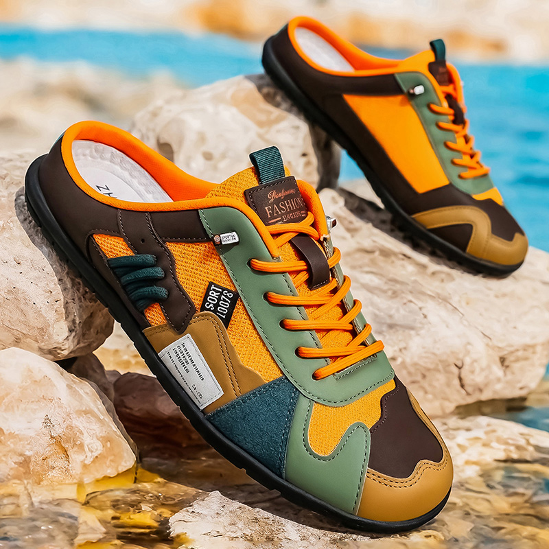 Street Fashion Walk - 春と夏のファッショナブルなカラーブロックアウトドアカジュアルファッションハーフスリッパ、快適なソフトソールビーチウォーキングシューズ、通気性があり柔らかい家庭用スリッポン