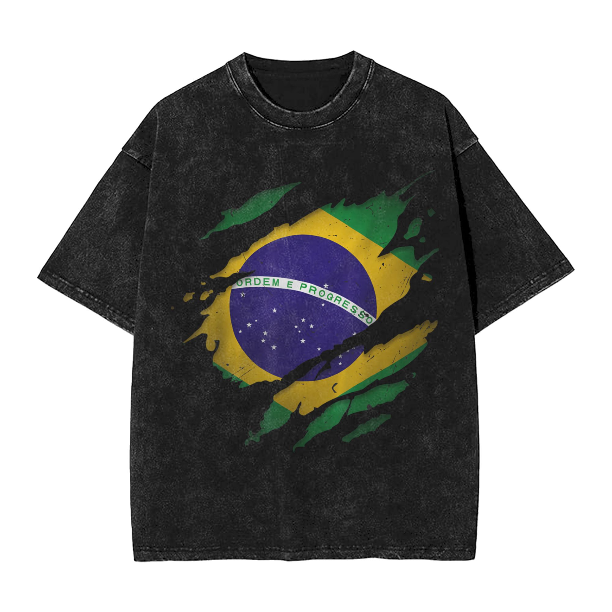 Street Fashion Brazil - ブラジルブラジル国旗ウォッシュド Tシャツストリートファッション Tシャツ男性女性用半袖ストリートプリント