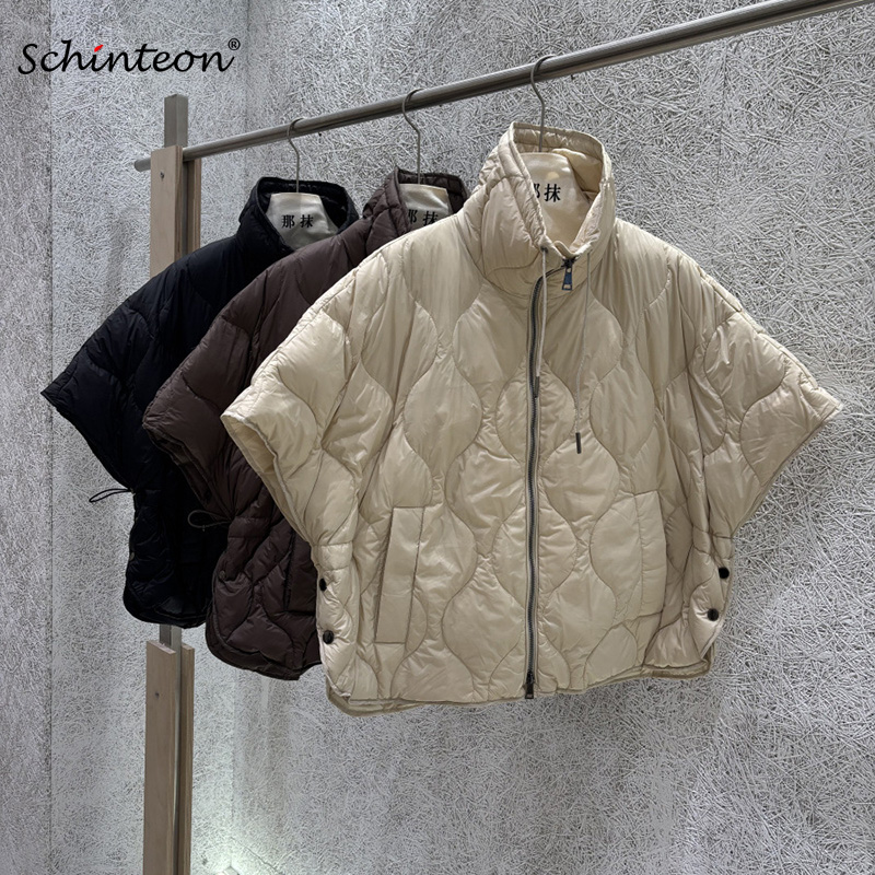 Street Fashion Shanghai - Schinteon レディース 90%ホワイトダックダウン 不規則なデザインのベスト ノースリーブジャケット 無地