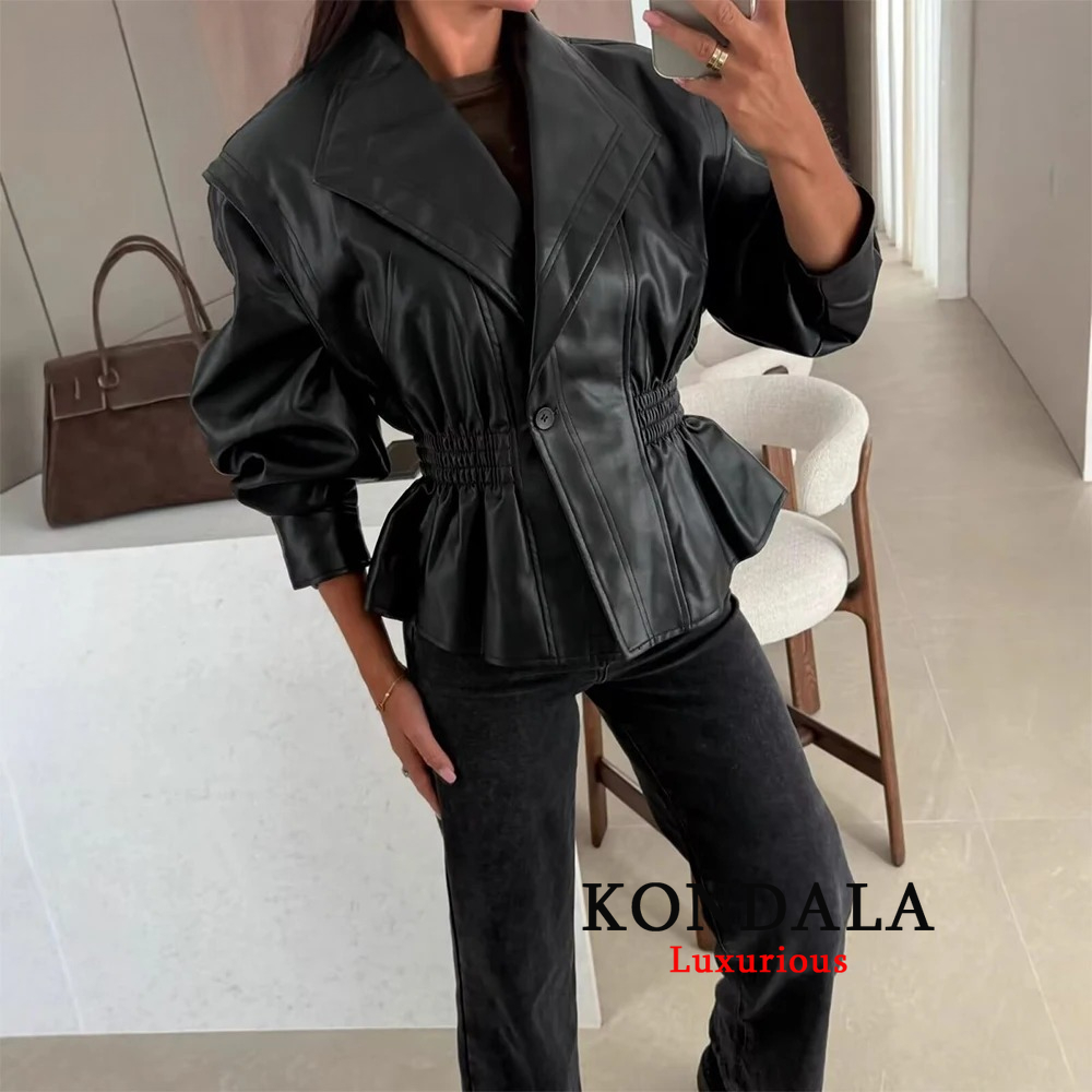 Street Fashion Fall 2025 - KONDALA シックでクールな2025年ストリートウェア レディース ジップアップPUジャケット ファッション 2025年秋