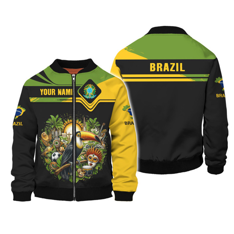 Street Fashion Brazil - 男性と女性のためのブラジルの国章プリントジャケット,3Dプリントジャケット,ヒップホップジップアップコート,ゆったりとした服,ストリートファッション