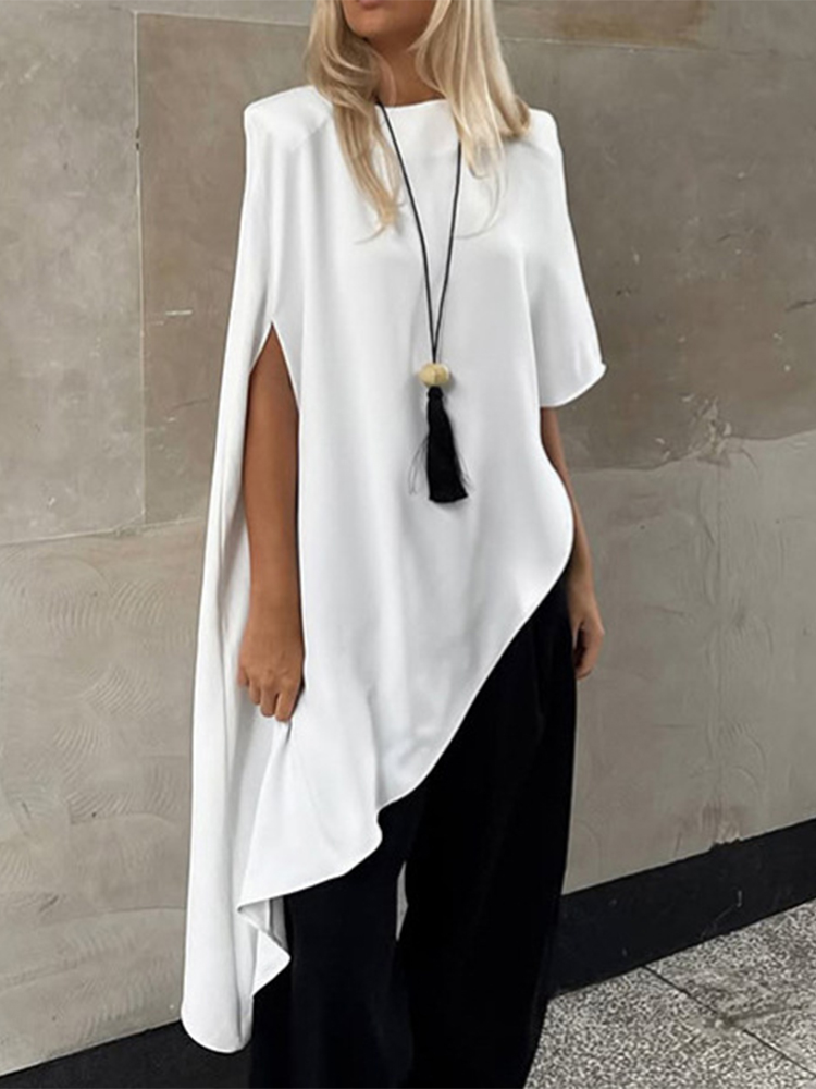 Street Fashion Fall 2025 - トレンドキシ ホワイト アシンメトリープルオーバートップス レディース 2025年秋 ファッション