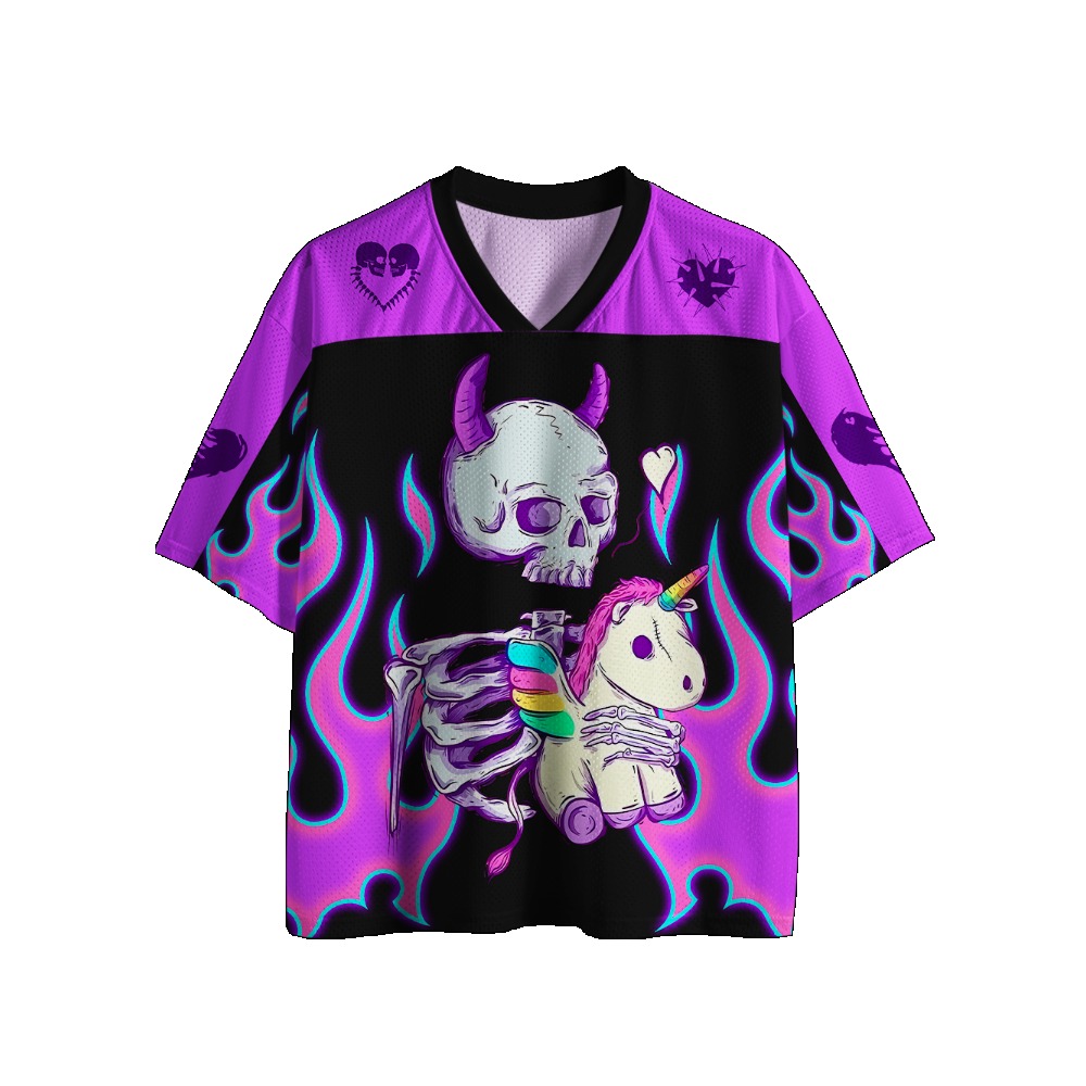 Street Fashion Jersey - ゴシックフットボールジャージ ヴィンテージプリント Vネック 半袖 クロップドジャージ Y2K