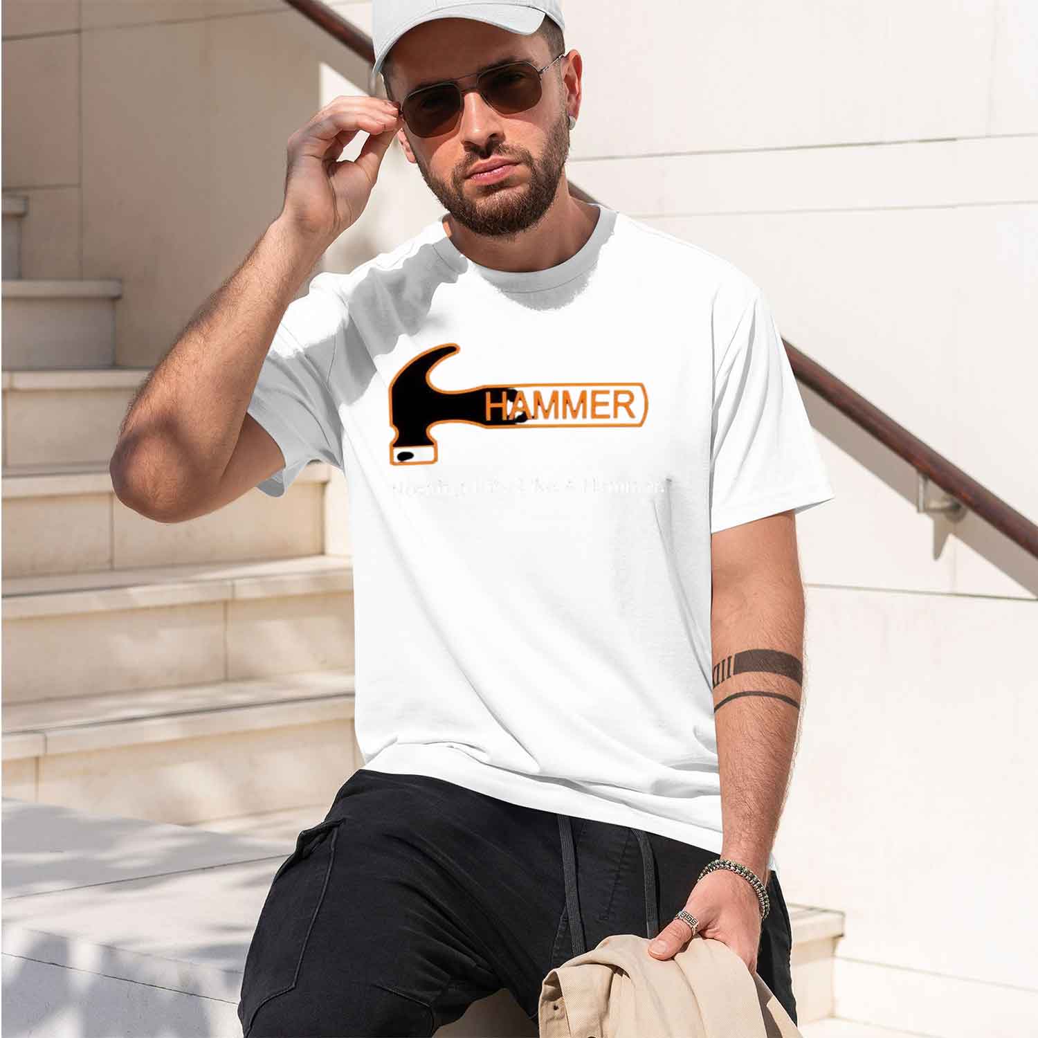 ハンマーボウリング グレー ネイビー ホワイト 面白いTシャ - Street Fashion Usa のレビューと価格