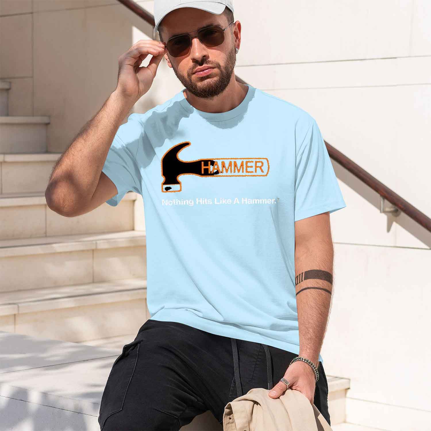 ハンマーボウリング グレー ネイビー ホワイト 面白いTシャ - Street Fashion Usa のレビューと価格
