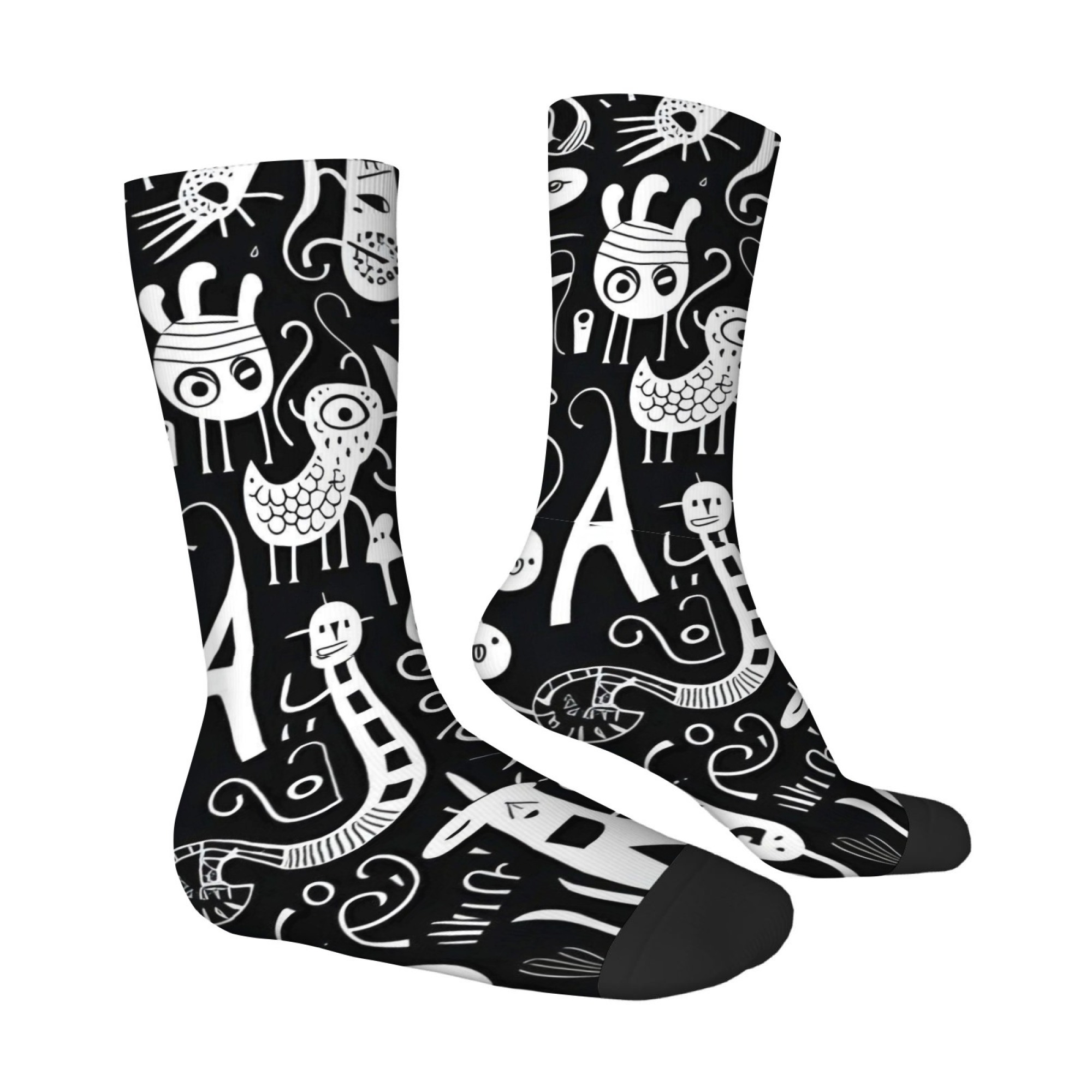 黒白グラフィティ風プリント メンズソックス 快適 通気性 肌 - Street Fashion Youtube のレビューと価格