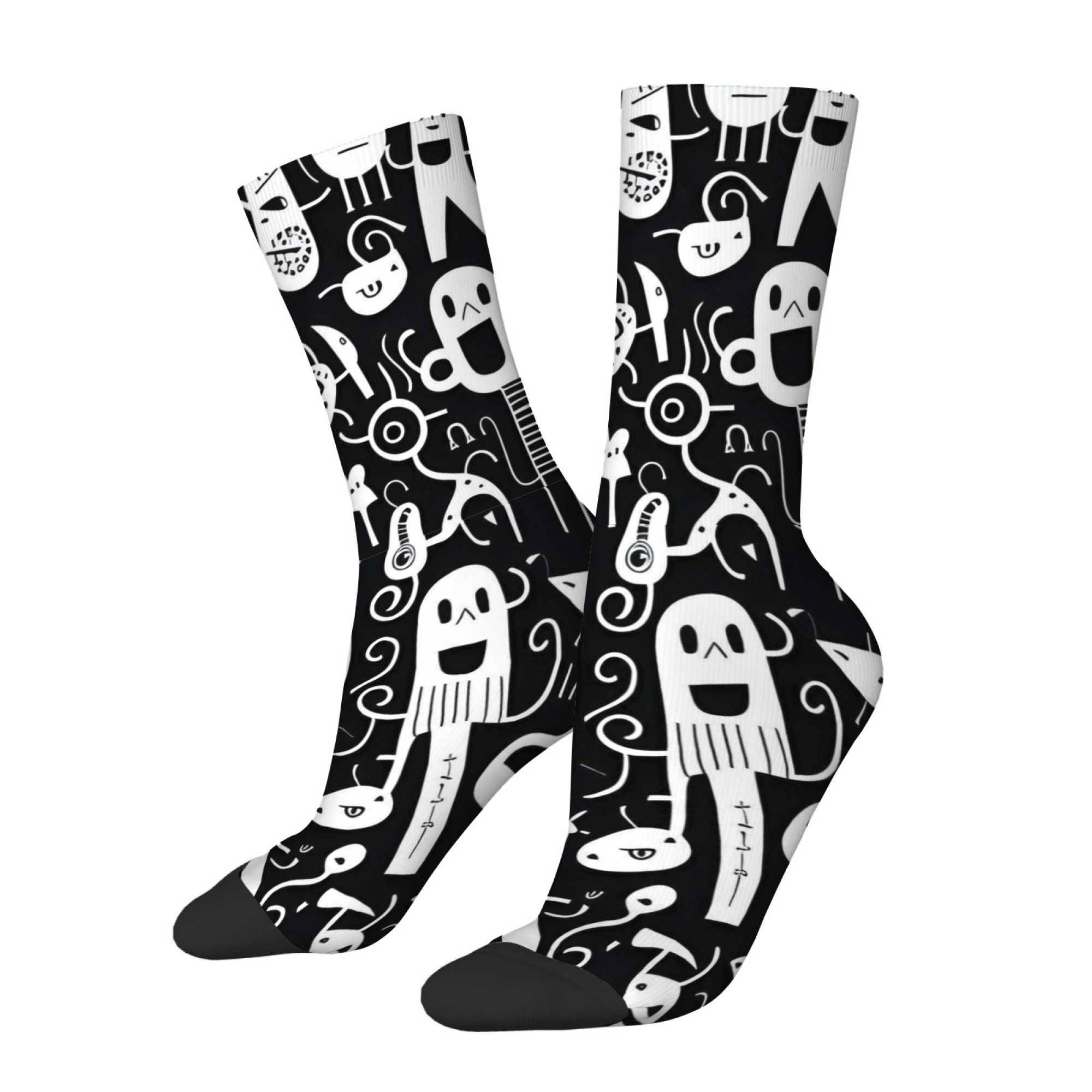 黒白グラフィティ風プリント メンズソックス 快適 通気性 肌 - Street Fashion Youtube のレビューと価格
