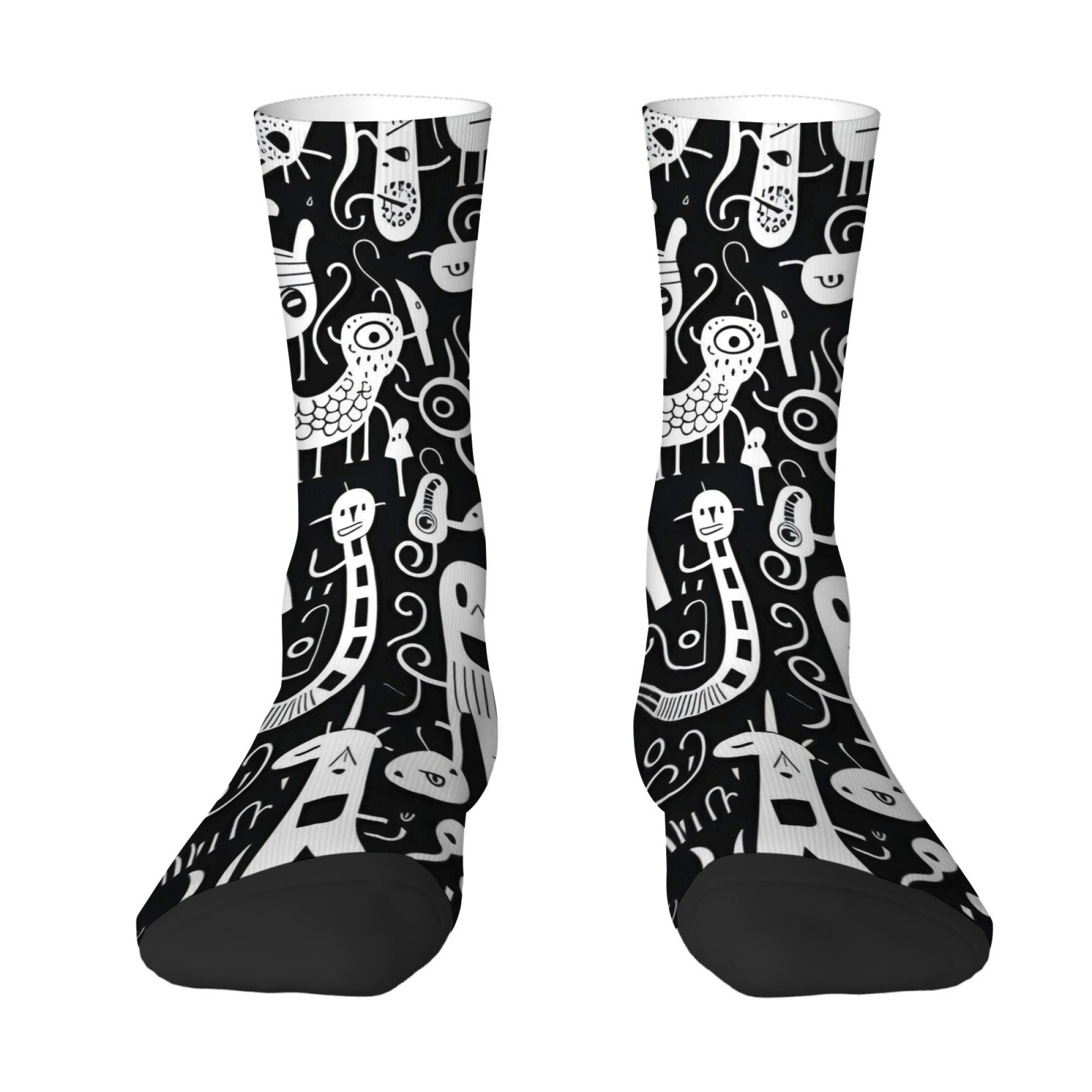 黒白グラフィティ風プリント メンズソックス 快適 通気性 肌 - Street Fashion Youtube のレビューと価格