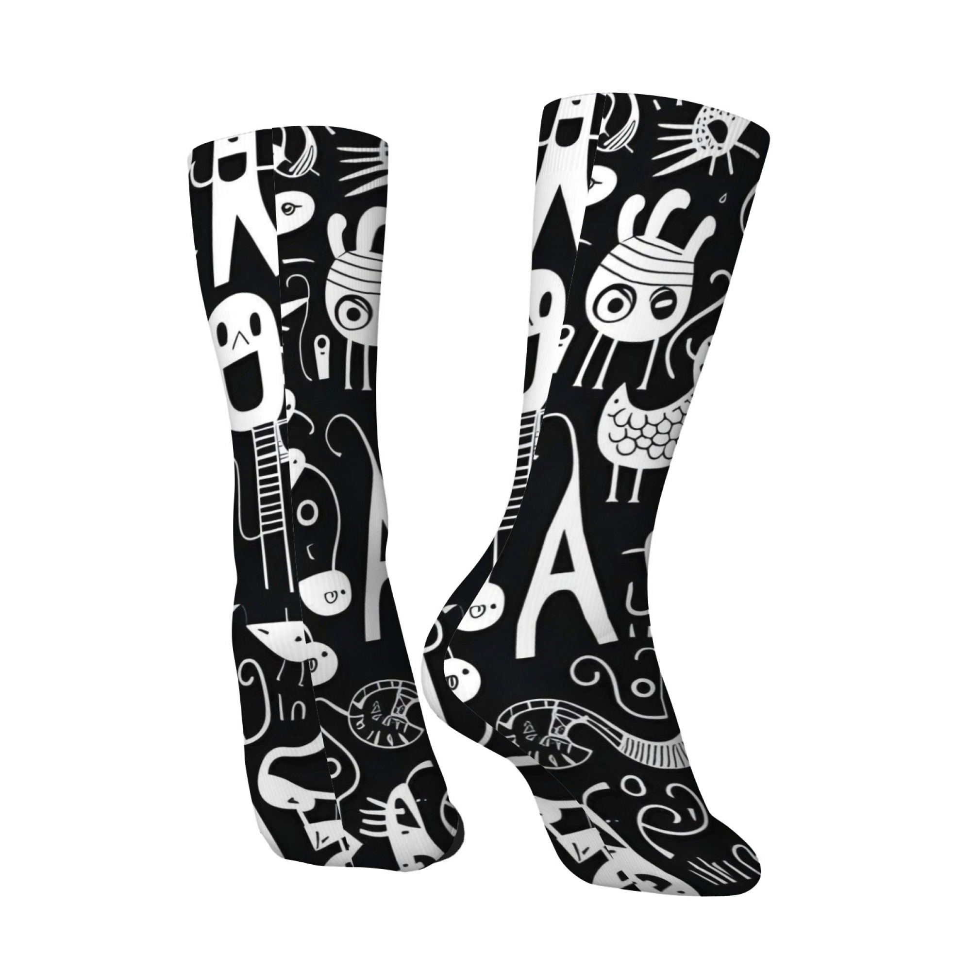 黒白グラフィティ風プリント メンズソックス 快適 通気性 肌 - Street Fashion Youtube のレビューと価格