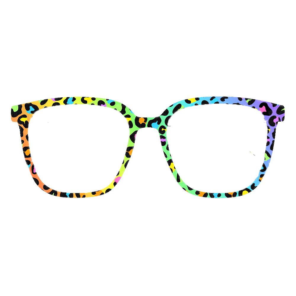 トレンディなレインボーヒョウ柄スクエア眼鏡フレーム女性ファッ - Street Fashion Glasses のレビューと価格