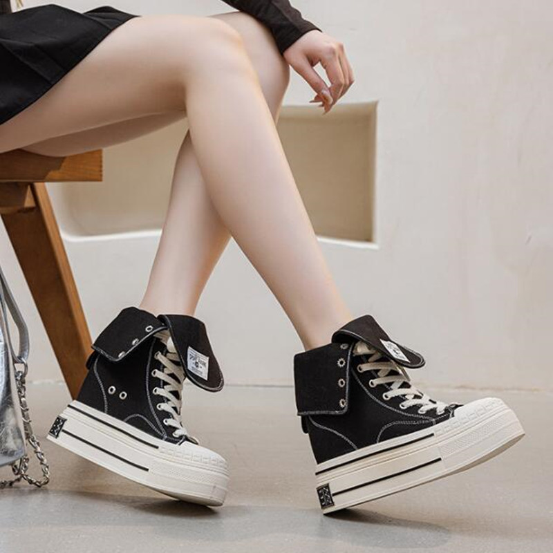 12CMスケートボード通気性ハイヒールシューズデニムレディー - Street Fashion Denim のレビューと価格