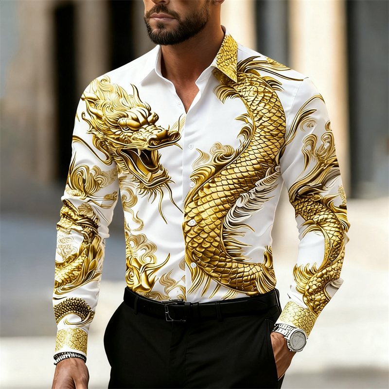 メンズシャツ 長袖シャツ 中国龍HDパターン 3Dプリント  - Street Fashion Shanghai のレビューと価格