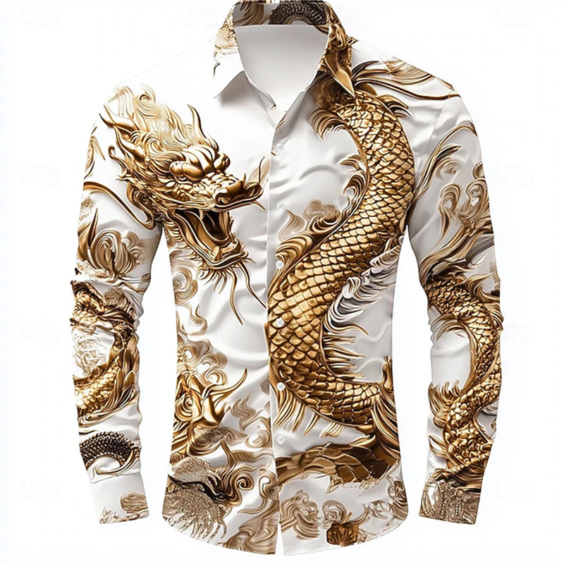 メンズシャツ 長袖シャツ 中国龍HDパターン 3Dプリント  - Street Fashion Shanghai のレビューと価格