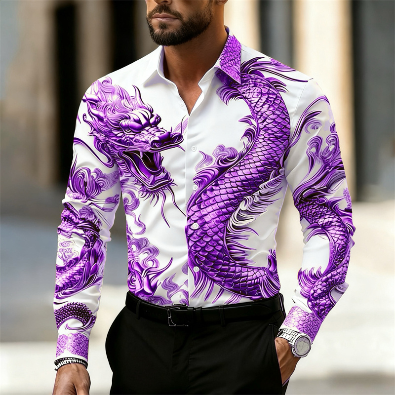 メンズシャツ 長袖シャツ 中国龍HDパターン 3Dプリント  - Street Fashion Shanghai のレビューと価格