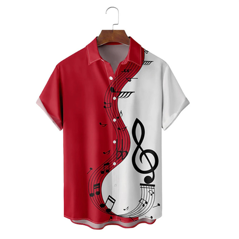 メンズハワイアンパターンプリントTシャツ、半袖、音符、アウト - Street Fashion Shanghai のレビューと価格