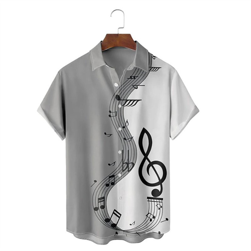 メンズハワイアンパターンプリントTシャツ、半袖、音符、アウト - Street Fashion Shanghai のレビューと価格