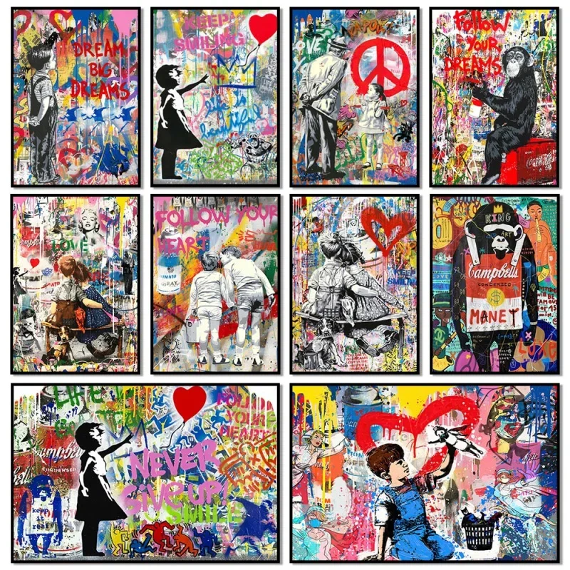 ポップストリートグラフィティウォールアート バンクシー 恋す - Street Fashion Poster のレビューと価格