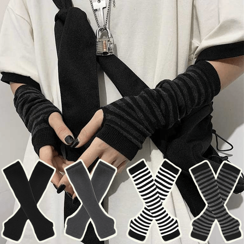1 ペアハーフフィンガーリストガードウォーマーニット指なしロ - Street Fashion Gloves のレビューと価格