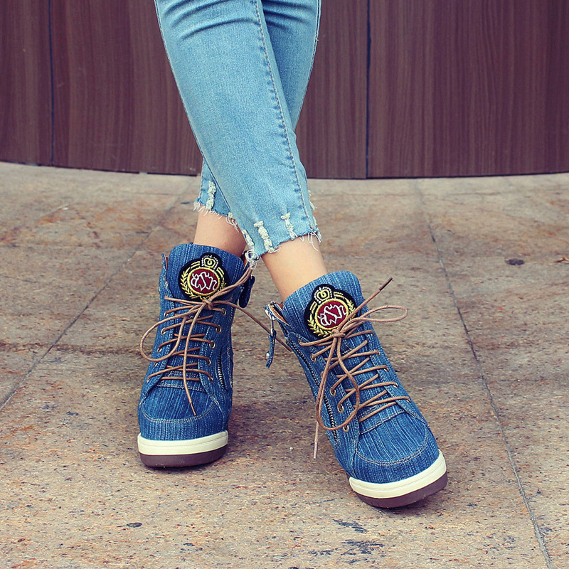 2026年新作 9cm 春秋 背が高くなるデニムブーツ レデ - Street Fashion Denim のレビューと価格