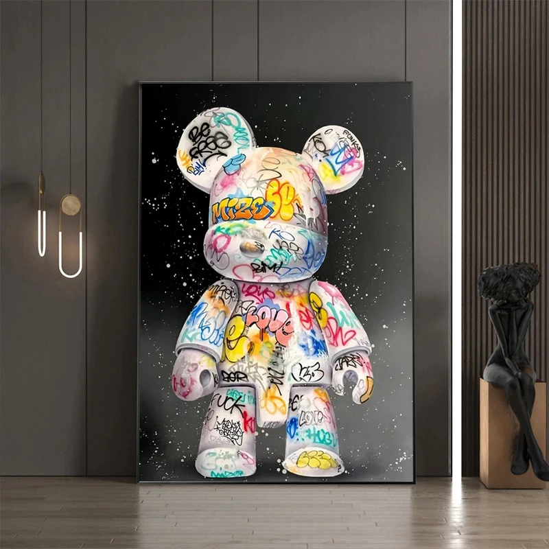 漫画風グラフィティベアキャンバス絵画 かわいいキャラクターポ - Street Fashion Poster のレビューと価格