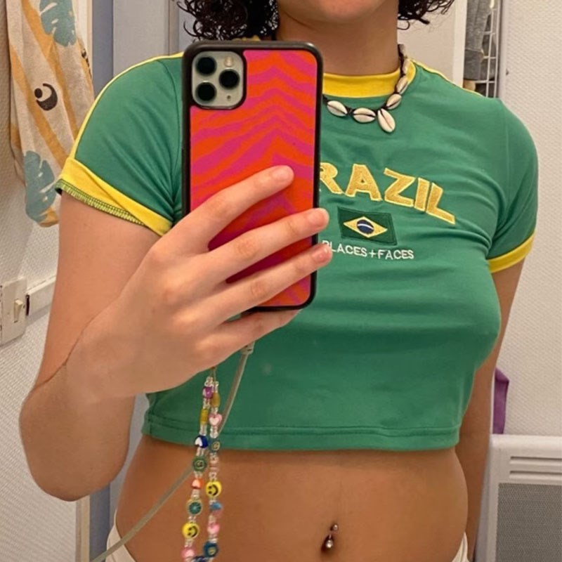 女性用Tシャツ,レトロなアルファベットのTシャツ,半袖ストリ - Street Fashion Brazil のレビューと価格