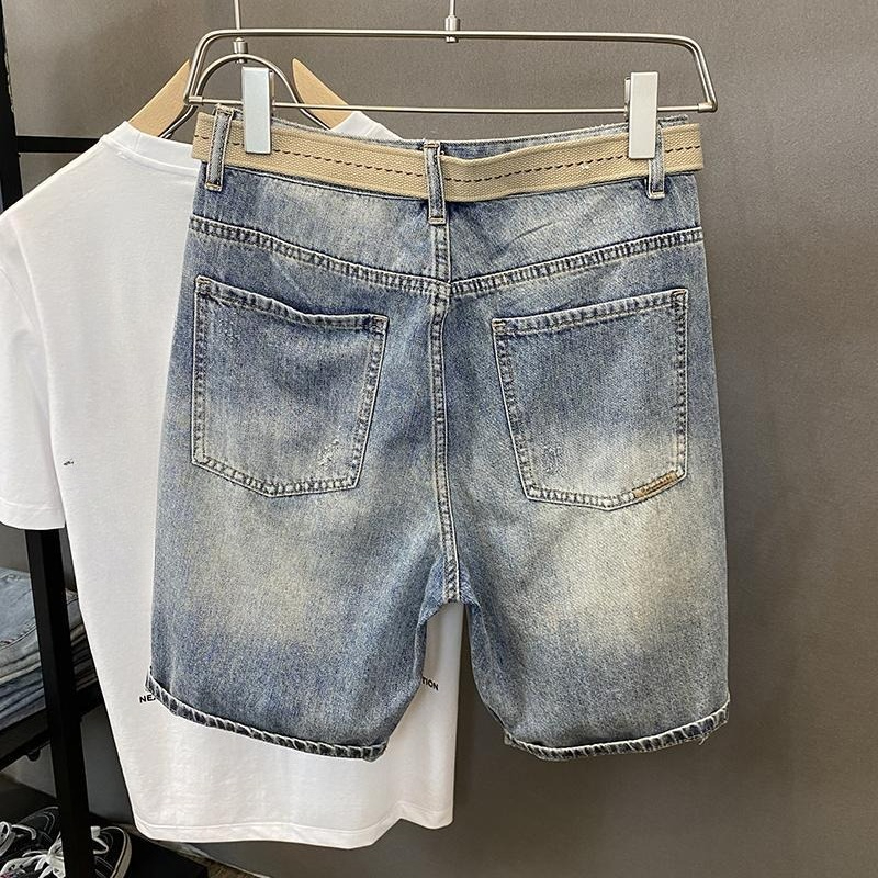 ライトブルーリッピングだぶだぶのショートジーンズパンツ男性用 - Distressed Jean Rip のレビューと価格