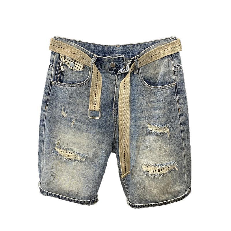 ライトブルーリッピングだぶだぶのショートジーンズパンツ男性用 - Distressed Jean Rip のレビューと価格