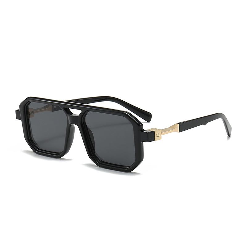 ブラックレトロボックスサングラス、ユニセックスダブルビーム、 - Street Fashion Glasses のレビューと価格