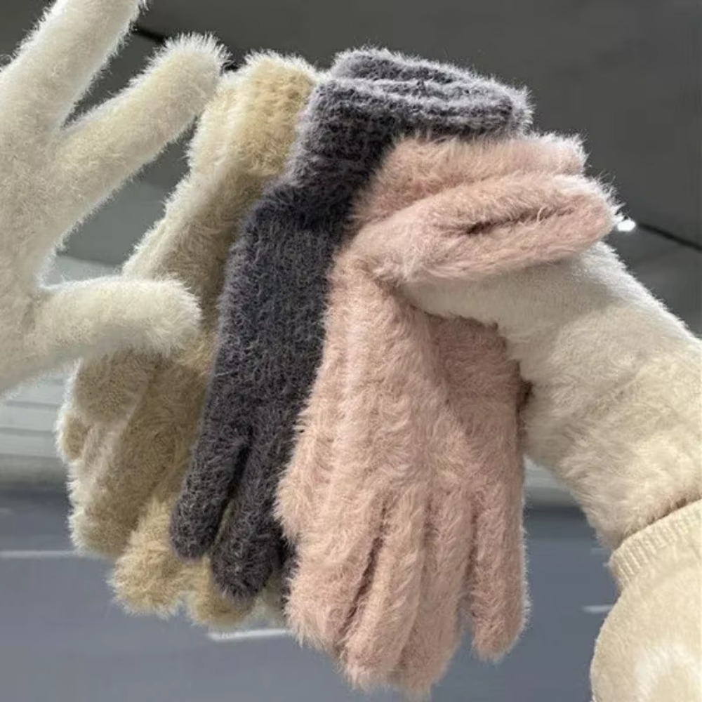 ファッション厚手の毛皮手袋 防寒保温 五指手袋 防風 無地  - Street Fashion Gloves のレビューと価格