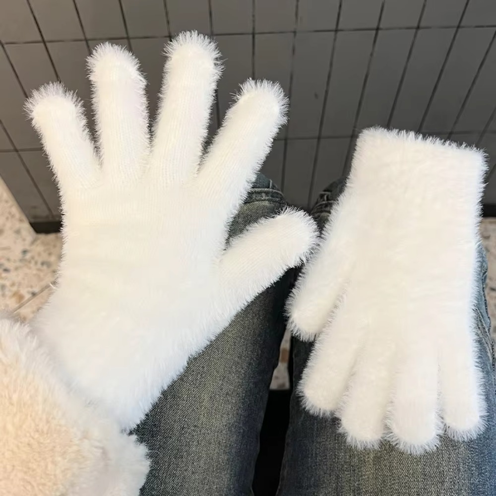 ファッション厚手の毛皮手袋 防寒保温 五指手袋 防風 無地  - Street Fashion Gloves のレビューと価格