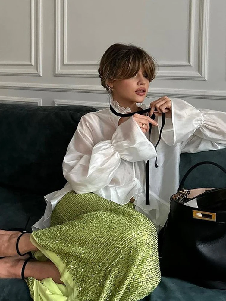 セクシーなフリルレースアップブラウス レディース シックな無 - Fashion Street Night のレビューと価格