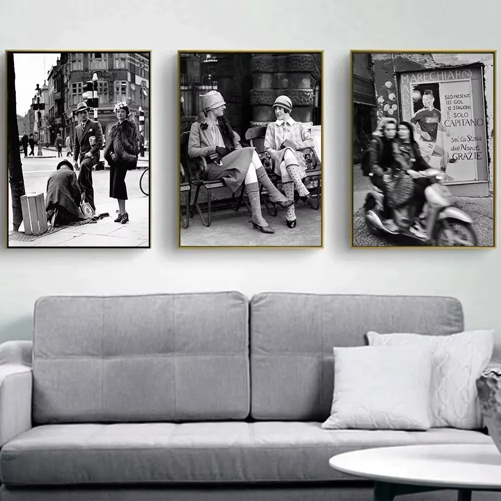 ファッション黒と白のヴィンテージ写真プリントイタリアパリスト - Street Fashion Poster のレビューと価格
