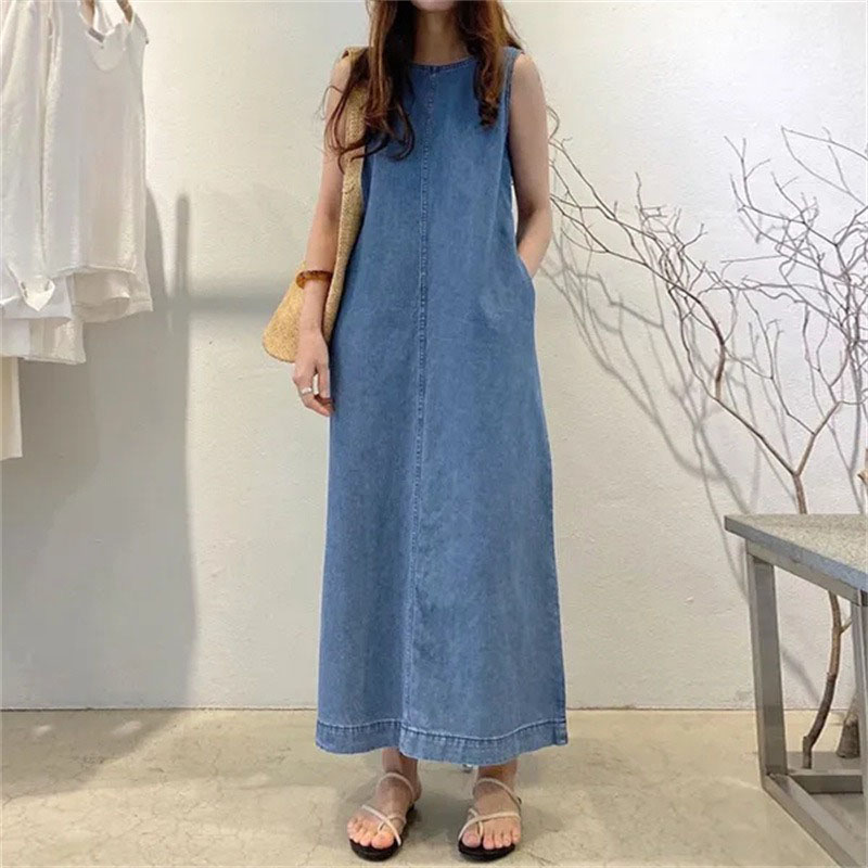 ファッショナブルなロングドレス、ラウンドネック、ノースリーブ - Street Fashion Shanghai のレビューと価格