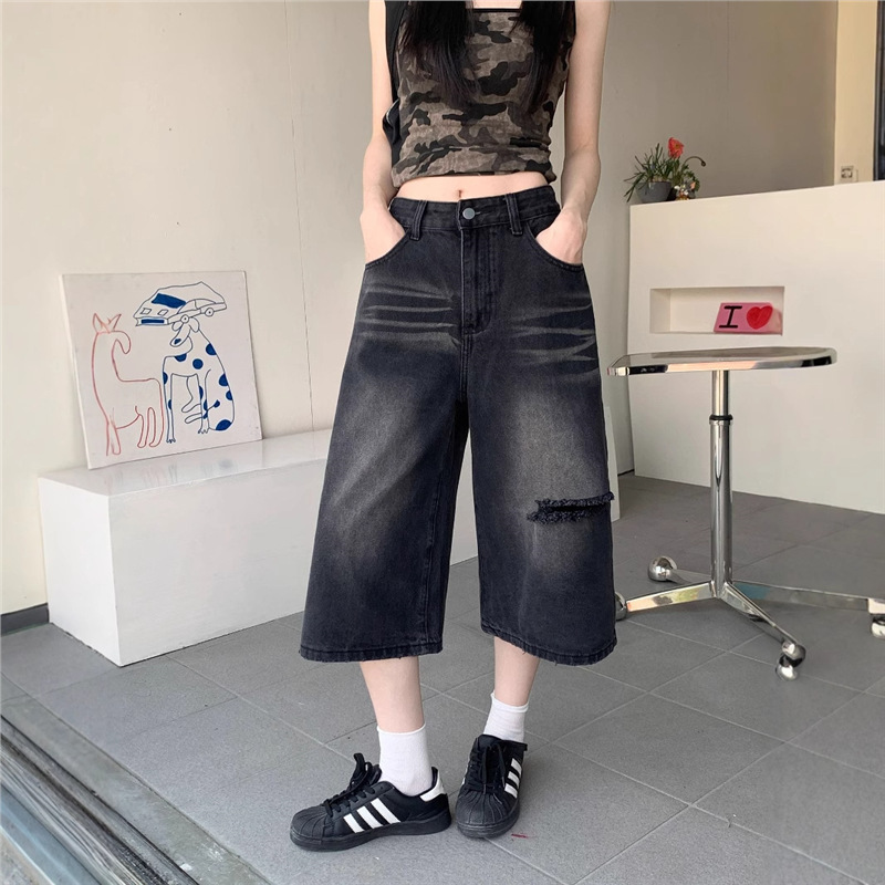ホールジーンズ レディース カーフ丈パンツ ワイドレッグショ - Distressed Jean Rip のレビューと価格
