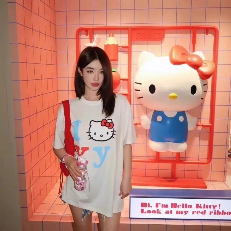 半袖サンリオ夏用純綿ユニセックスTシャツハローキティトレンデ - Street Fashion Jersey のレビューと価格