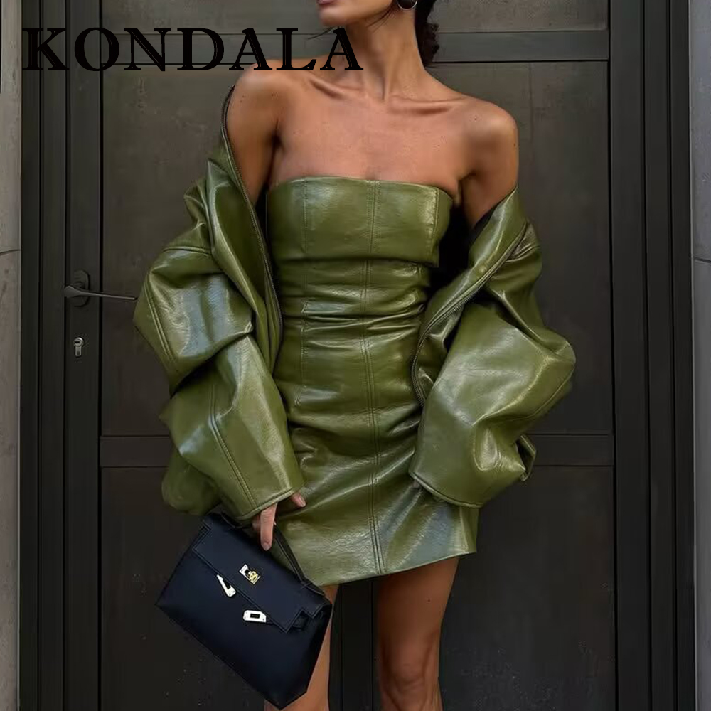 KONDALA シックなストリートウェア グリーン PU 無 - Fashion Street Night のレビューと価格