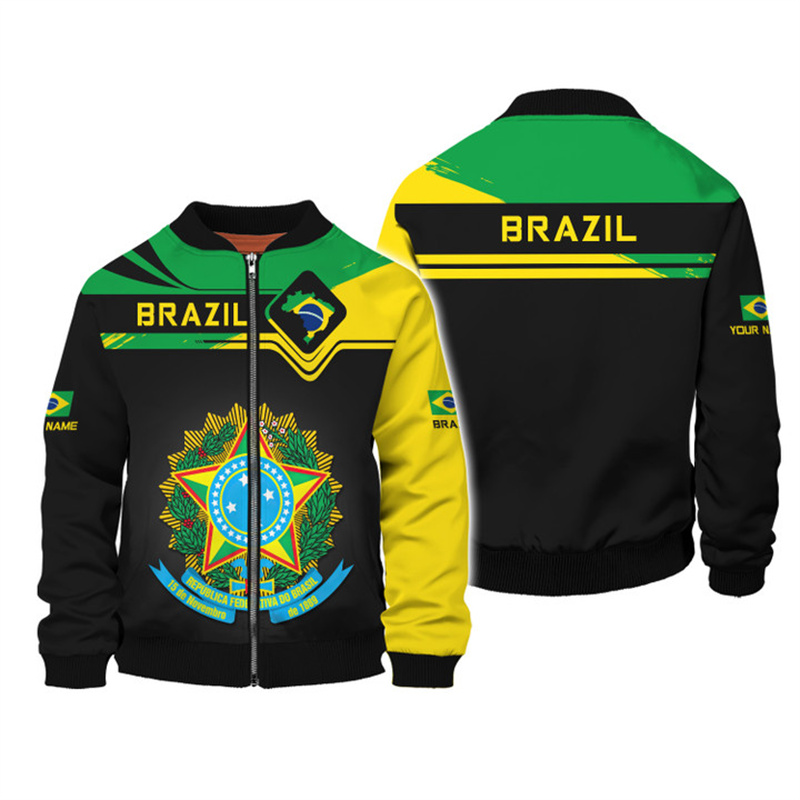 男性と女性のためのブラジルの国章プリントジャケット,3Dプリ - Street Fashion Brazil のレビューと価格