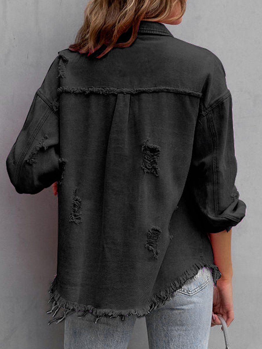レディースデニムジャケット,長袖デニムコート,ボタンダウン, - Distressed Jean Rip のレビューと価格