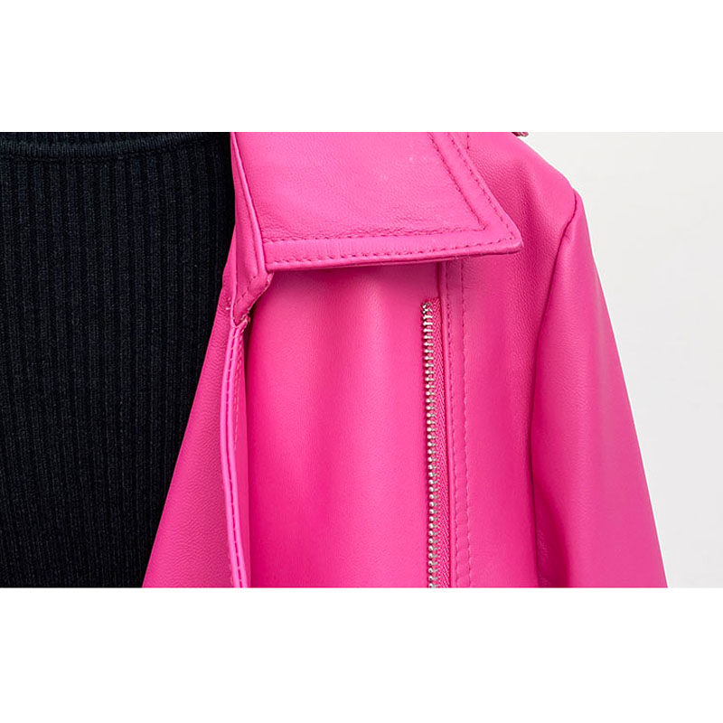 ファッションローズピンク女性本革ジャケットコート 2025  - Street Fashion Fall 2025 のレビューと価格